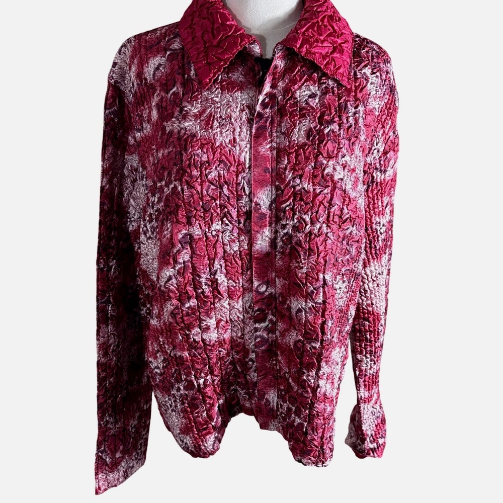 The Magic Scarf Company Reversible Crinkle Jacket XL-2X Pink Abstract Popcorn
